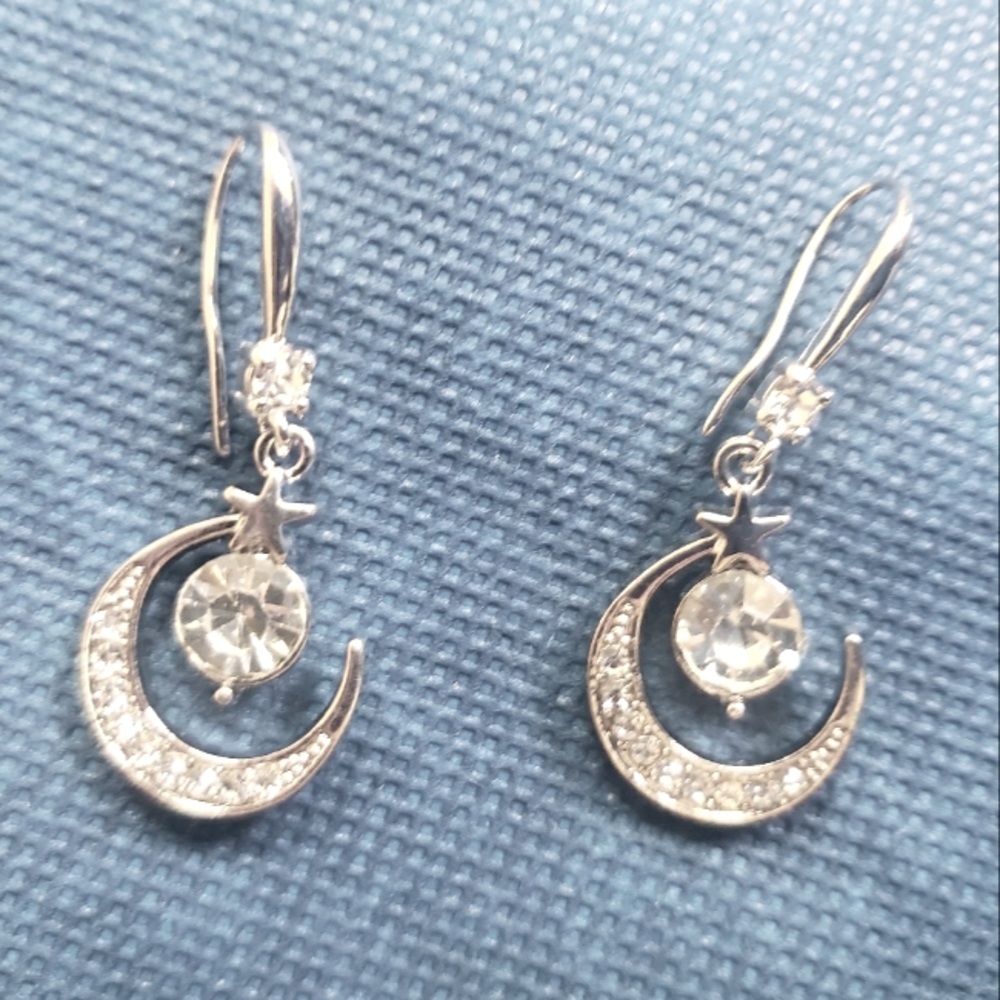 Silver Moon and Star Earrings